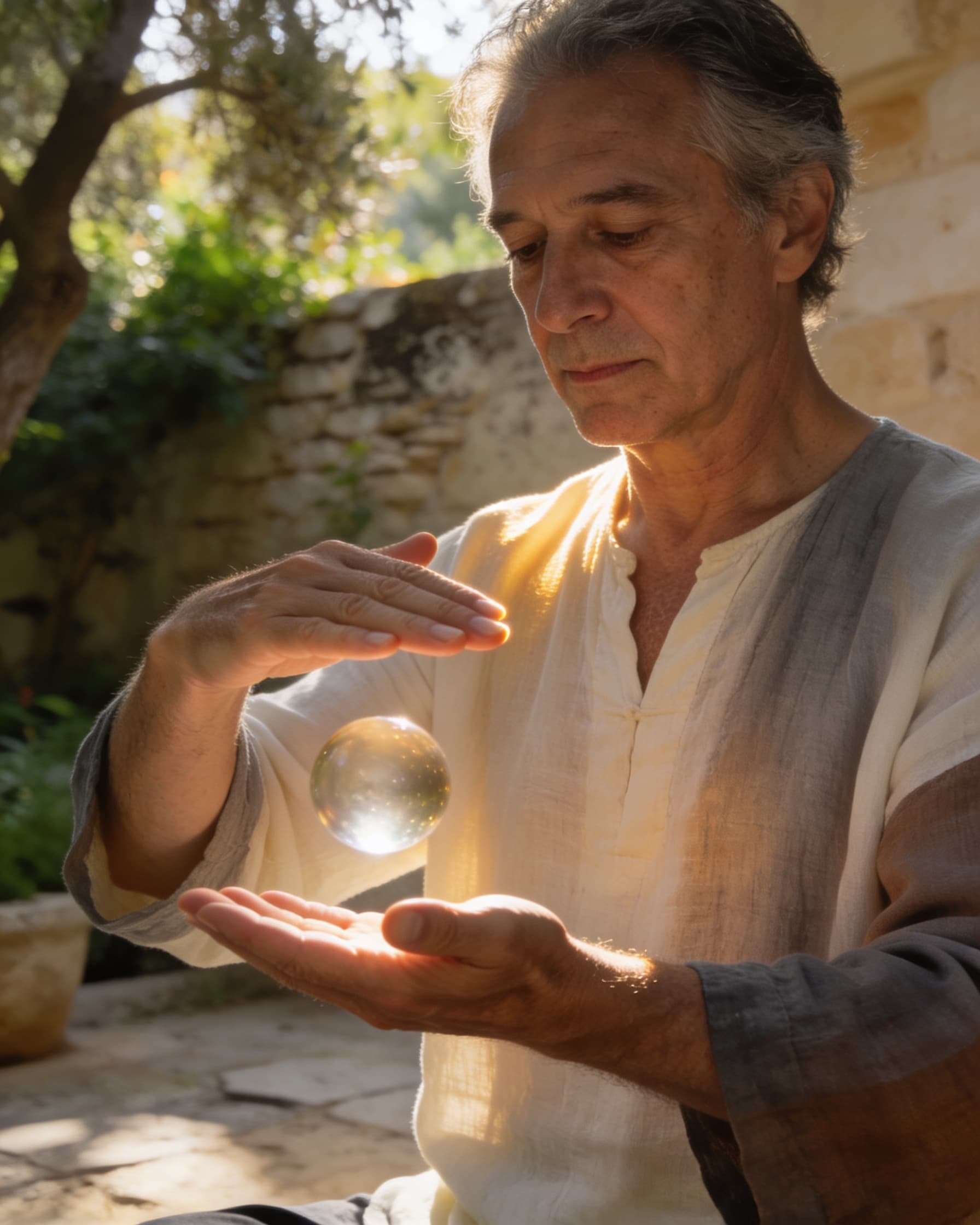 Práctica de Taichi, manos en postura de sostener la esfera